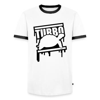 turbo_schildkroete_design_c1 - Men's Ringer Shirt - white/black - Front - AI Model Female 172 light (172cm) & AI Model Male 178 dark (178cm)