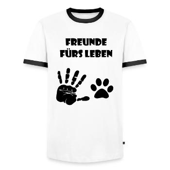 Chiens chats fans amis pour la vie - T-shirt contrasté Homme - blanc/noir - Devant - AI Model Female 172 light (172cm) & AI Model Male 178 dark (178cm)