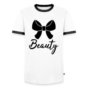beauty beauty beast beast bow hair band sc - Men's Ringer Shirt - white/black - Front - AI Model Female 172 light (172cm) & AI Model Male 178 dark (178cm)