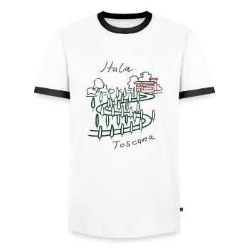 Italia T-Shirt Herren: Toscana - Männer Kontrast-T-Shirt - Weiß/Schwarz - Vorne - AI Model Female 172 light (172cm) & AI Model Male 178 dark (178cm)
