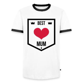 Mum / Mom / Baby / Mummy / Mother's day / Birth - Men's Ringer Shirt - white/black - Front - AI Model Female 172 light (172cm) & AI Model Male 178 dark (178cm)