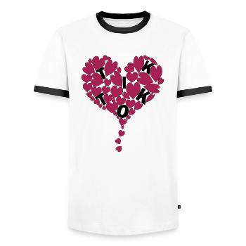 TIKTOKheart 1 - Men's Ringer Shirt - white/black - Front - AI Model Female 172 light (172cm) & AI Model Male 178 dark (178cm)