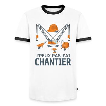 Je peux pas j'ai chantier construction - T-shirt contrasté Homme - blanc/noir - Devant - AI Model Female 172 light (172cm) & AI Model Male 178 dark (178cm)