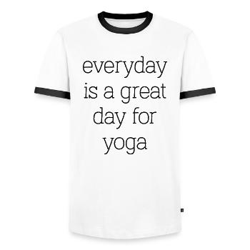 yoga sport fitness happy anglais qoutes - T-shirt contrasté Homme - blanc/noir - Devant - AI Model Female 172 light (172cm) & AI Model Male 178 dark (178cm)