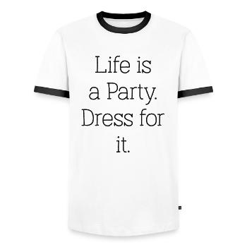 life is a party feiern Spaß lustiger Spruch - Männer Kontrast-T-Shirt - Weiß/Schwarz - Vorne - AI Model Female 172 light (172cm) & AI Model Male 178 dark (178cm)