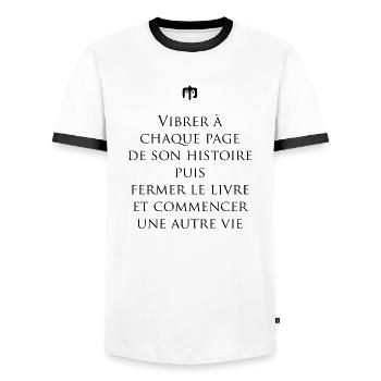 livre - T-shirt contrasté Homme - blanc/noir - Devant - AI Model Female 172 light (172cm) & AI Model Male 178 dark (178cm)