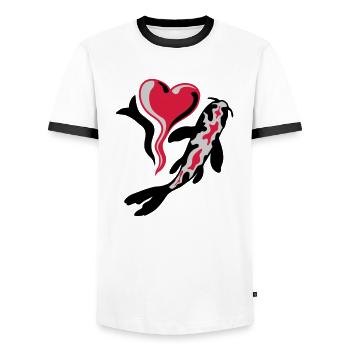 I Love Koi Fish - Men's Ringer Shirt - white/black - Front - AI Model Female 172 light (172cm) & AI Model Male 178 dark (178cm)