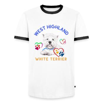 West Highland white terrier design - Men's Ringer Shirt - white/black - Front - AI Model Female 172 light (172cm) & AI Model Male 178 dark (178cm)