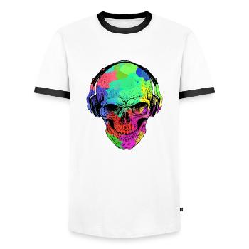 LUSTIGER HALLOWEEN REGENBOGENSCHÄDEL UND KOPFHÖRER - Männer Kontrast-T-Shirt - Weiß/Schwarz - Vorne - AI Model Female 172 light (172cm) & AI Model Male 178 dark (178cm)