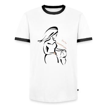 Design PMN - T-shirt contrasté Homme - blanc/noir - Devant - AI Model Female 172 light (172cm) & AI Model Male 178 dark (178cm)