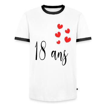 18 ANS. 18e ANNIVERSAIRE. ANNIVERSAIRE 18 ANS. 18 - T-shirt contrasté Homme - blanc/noir - Devant - AI Model Female 172 light (172cm) & AI Model Male 178 dark (178cm)