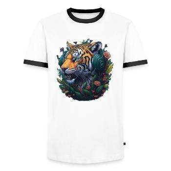 Tiger Vintage Gamer - Männer Kontrast-T-Shirt - Weiß/Schwarz - Vorne - AI Model Female 172 light (172cm) & AI Model Male 178 dark (178cm)