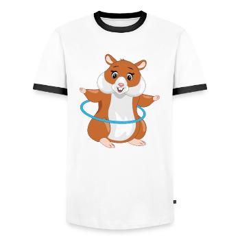 Un drôle de hamster tord le cerceau sportif - T-shirt contrasté Homme - blanc/noir - Devant - AI Model Female 172 light (172cm) & AI Model Male 178 dark (178cm)