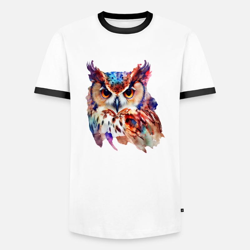 Eule Buntes Aquarell - Männer Kontrast-T-Shirt - Weiß/Schwarz