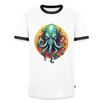 Cthulhu / Demon / Fantasie / Horror / tentakelig - Männer Kontrast-T-Shirt - Weiß/Schwarz - Vorne - AI Model Female 172 light (172cm) & AI Model Male 178 dark (178cm)