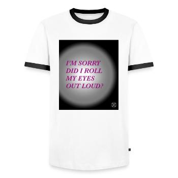 Funny quote - Men's Ringer Shirt - white/black - Front - AI Model Female 172 light (172cm) & AI Model Male 178 dark (178cm)