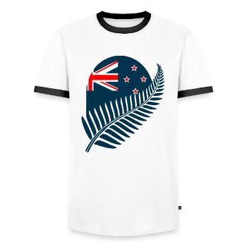 Nouvelle-Zélande Aotearoa Kiwi 2 - T-shirt contrasté Homme - blanc/noir - Devant - AI Model Female 172 light (172cm) & AI Model Male 178 dark (178cm)