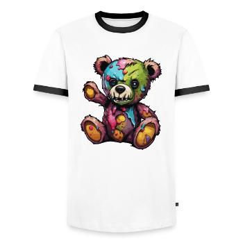 Teddy Bear / Cuddly Toy / Stuffed Animal / Gift Idea - Men's Ringer Shirt - white/black - Front - AI Model Female 172 light (172cm) & AI Model Male 178 dark (178cm)