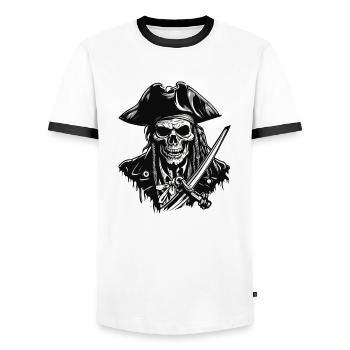 Pirat / Ahoi / Anker / Kapitän / Totenkopf / Rum - Männer Kontrast-T-Shirt - Weiß/Schwarz - Vorne - AI Model Female 172 light (172cm) & AI Model Male 178 dark (178cm)