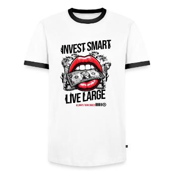 Invest smart live large - Men's Ringer Shirt - white/black - Front - AI Model Female 172 light (172cm) & AI Model Male 178 dark (178cm)