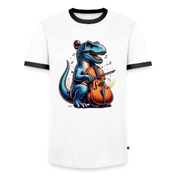 Cooler Dino Cellist Violin Klassik - Männer Kontrast-T-Shirt - Weiß/Schwarz - Vorne - AI Model Female 172 light (172cm) & AI Model Male 178 dark (178cm)