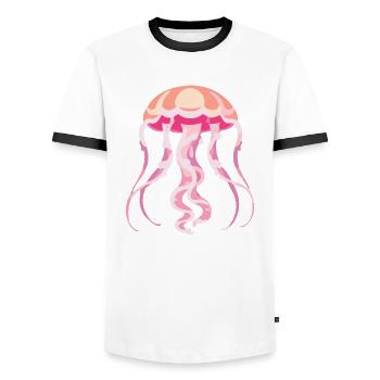 Jellyfish pink - Men's Ringer Shirt - white/black - Front - AI Model Female 172 light (172cm) & AI Model Male 178 dark (178cm)