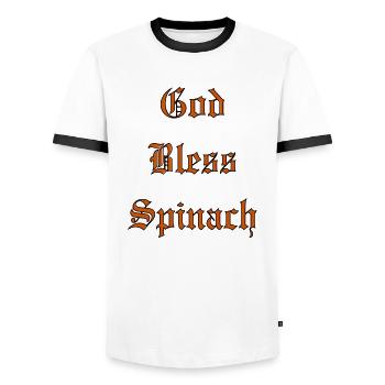 Que Dieu bénisse les épinards - T-shirt contrasté Homme - blanc/noir - Devant - AI Model Female 172 light (172cm) & AI Model Male 178 dark (178cm)