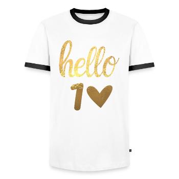 Hello 1 doré - T-shirt contrasté Homme - blanc/noir - Devant - AI Model Female 172 light (172cm) & AI Model Male 178 dark (178cm)