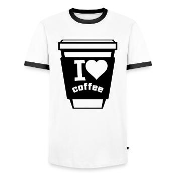 i love coffee 1 - Männer Kontrast-T-Shirt - Weiß/Schwarz - Vorne - AI Model Female 172 light (172cm) & AI Model Male 178 dark (178cm)