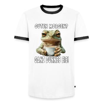 Kaffee Morgenmuffel Mitarbeiter Spruch Lustig Fun - Männer Kontrast-T-Shirt - Weiß/Schwarz - Vorne - AI Model Female 172 light (172cm) & AI Model Male 178 dark (178cm)