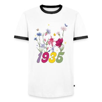 Geburtsjahr 1935 Wildblumen - Männer Kontrast-T-Shirt - Weiß/Schwarz - Vorne - AI Model Female 172 light (172cm) & AI Model Male 178 dark (178cm)