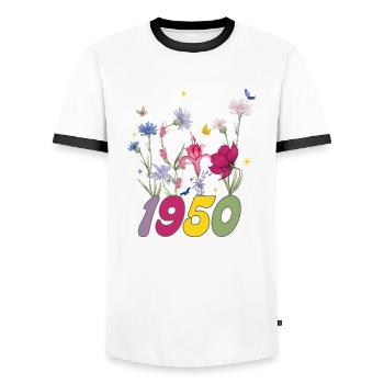 Geburtsjahr 1950 Wildblumen - Männer Kontrast-T-Shirt - Weiß/Schwarz - Vorne - AI Model Female 172 light (172cm) & AI Model Male 178 dark (178cm)