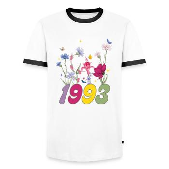 Year of birth 1993 wildflowers - Men's Ringer Shirt - white/black - Front - AI Model Female 172 light (172cm) & AI Model Male 178 dark (178cm)