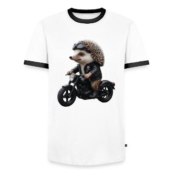 Hérisson motard - T-shirt contrasté Homme - blanc/noir - Devant - AI Model Female 172 light (172cm) & AI Model Male 178 dark (178cm)