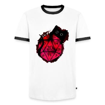 Pen n paper D20 W20 Cat Dark Mystery RPG - Men's Ringer Shirt - white/black - Front - AI Model Female 172 light (172cm) & AI Model Male 178 dark (178cm)