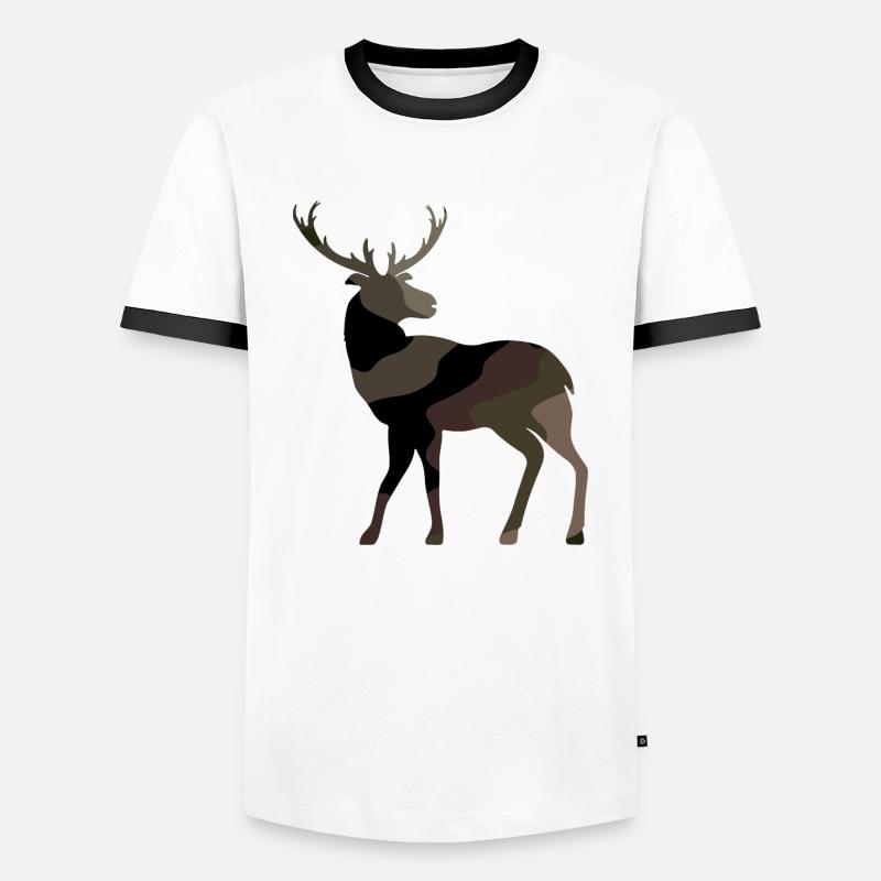 Hirsch - Männer Kontrast-T-Shirt - Weiß/Schwarz