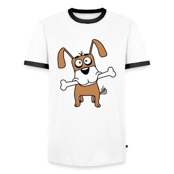 Funny Dog Big Bone Mouth Mouth Hunger Cool - Men's Ringer Shirt - white/black - Front - AI Model Female 172 light (172cm) & AI Model Male 178 dark (178cm)