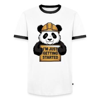Ich fange gerade erst an Panda - Männer Kontrast-T-Shirt - Weiß/Schwarz - Vorne - AI Model Female 172 light (172cm) & AI Model Male 178 dark (178cm)