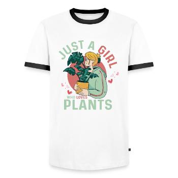 Juste une fille qui aime les plantes Jardinage botanique - T-shirt contrasté Homme - blanc/noir - Devant - AI Model Female 172 light (172cm) & AI Model Male 178 dark (178cm)