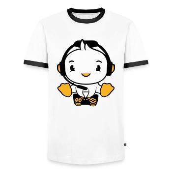 Duck Gamer Gaming Controller Casque Console Jeu - T-shirt contrasté Homme - blanc/noir - Devant - AI Model Female 172 light (172cm) & AI Model Male 178 dark (178cm)