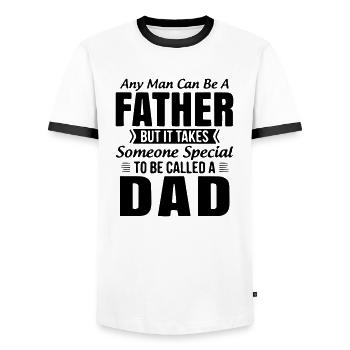n'importe quel homme peut être père mais il faut quelqu'un - T-shirt contrasté Homme - blanc/noir - Devant - AI Model Female 172 light (172cm) & AI Model Male 178 dark (178cm)