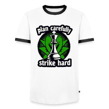 Schach plan carefully strike hard - Men's Ringer Shirt - white/black - Front - AI Model Female 172 light (172cm) & AI Model Male 178 dark (178cm)