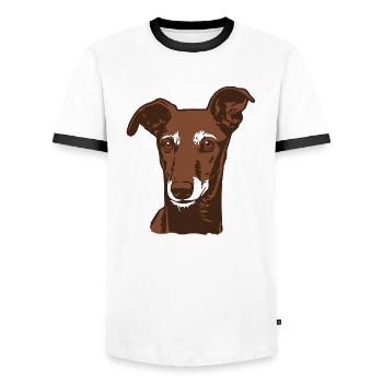 Galgo Español - Portrait - 20250603 - T-shirt contrasté Homme - blanc/noir - Devant - AI Model Female 172 light (172cm) & AI Model Male 178 dark (178cm)