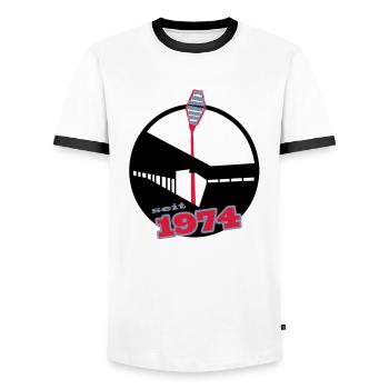 Depuis 1974 - T-shirt contrasté Homme - blanc/noir - Devant - AI Model Female 172 light (172cm) & AI Model Male 178 dark (178cm)