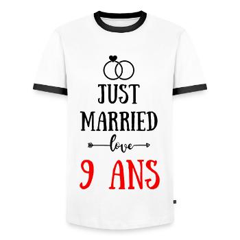 JUST MARRIED ANNIVERSAIRE DE MARIAGE 9 ANS - T-shirt contrasté Homme - blanc/noir - Devant - AI Model Female 172 light (172cm) & AI Model Male 178 dark (178cm)