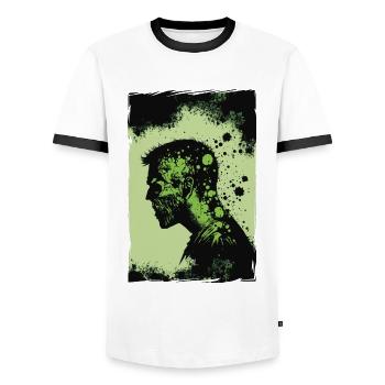 Zombie Illustration Minimaliste Design - T-shirt contrasté Homme - blanc/noir - Devant - AI Model Female 172 light (172cm) & AI Model Male 178 dark (178cm)