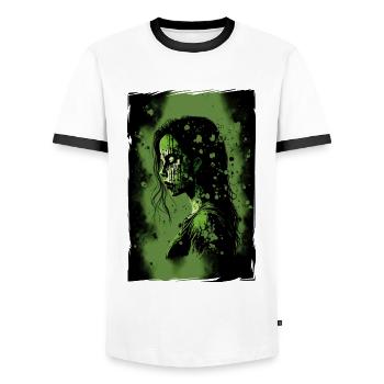 Zombie Illustration Minimaliste Design - T-shirt contrasté Homme - blanc/noir - Devant - AI Model Female 172 light (172cm) & AI Model Male 178 dark (178cm)
