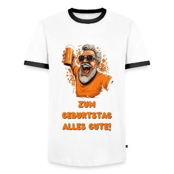 Chemise d’anniversaire festive « Cheers to Years » - T-shirt contrasté Homme - blanc/noir - Devant - AI Model Female 172 light (172cm) & AI Model Male 178 dark (178cm)