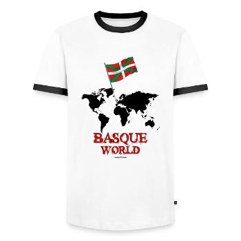 Basque World - T-shirt contrasté Homme - blanc/noir - Devant - AI Model Female 172 light (172cm) & AI Model Male 178 dark (178cm)