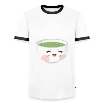Zuerst trinken wir Matcha, dann machen wir Yoga Yogi Slogan - Männer Kontrast-T-Shirt - Weiß/Schwarz - Vorne - AI Model Female 172 light (172cm) & AI Model Male 178 dark (178cm)